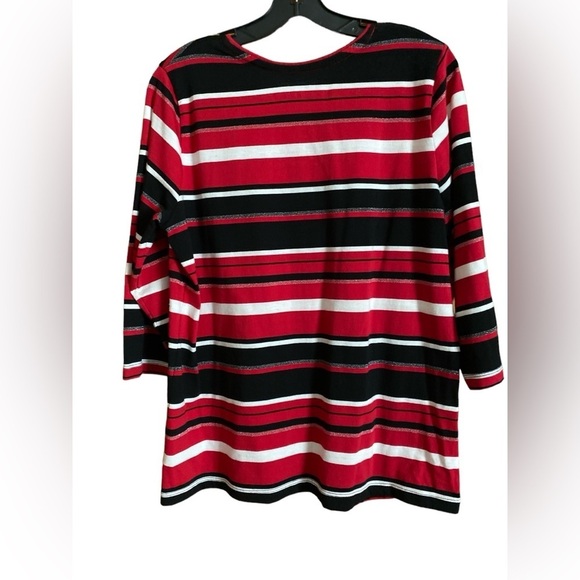 Allison Daley 3/4 sleeve tee polyester cotton metallic red black striped… - Picture 2 of 7